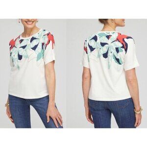 NWT Chico's Floral Artisan Print Embellished w Sequins & Embroidery Top Size XXL